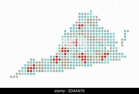 Virginia dotted map. Digital style map of the state on a white background. Virginia's shape is represented with square dots in a colored dots style. Stock Vector