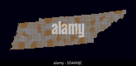 Tennessee dotted map. Digital style map of the state on dark background. Tennessee shape with circle dots. Colored dots style. Small size circles. Stock Vector