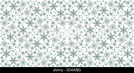 White green ornamental seamless pattern of snowflakes. Winter seasonal snowfall background. Snowflakes with six rays. Christmas decor in classic color Stock Vector