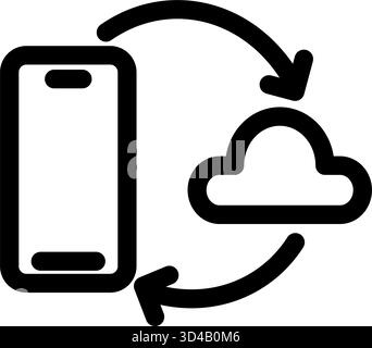 This icon represents seamless data transfer between a mobile device and a cloud server- ideal for showcasing cloud storage- backup- and synchronizatio Stock Vector