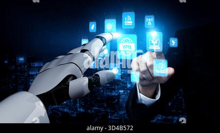 AI communication networks optimize digital connectivity, improve global data transfer, and enhance secure, scalable communication access worldwide Stock Photo