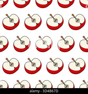 Simple red apple in cartoon style. Seamless pattern. Stock Vector