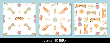 Flat Seamless Sunscreen Bottle Pattern Background Stock Vector