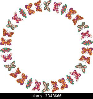 Groovy Retro Butterfly Circle Border Pattern Stock Vector