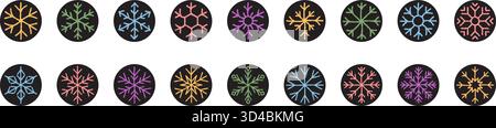 Chalk Snowflake Label Set Black Circle Stock Vector