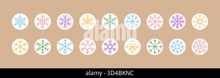 Chalk Snowflake Ornament Sticker Set Stock Vector