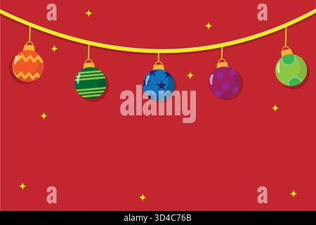 A beautiful Christmas themed background featuring colorful lampions hanging against a festive backdrop. Perfect for Christmas cards, event posters Stock Vector