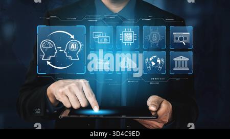 AI system integration improves artificial intelligence platform. AI system integration enhances automation, secures data, supports cloud, and AI Stock Photo