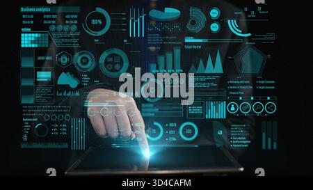 Explore a cutting-edge business analytics scene, showcasing interactive data visualizations and graphs designed for strategic decision-making and Stock Photo