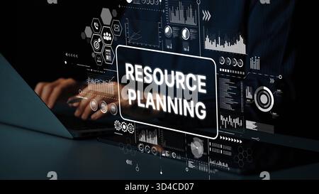 Business Analyst Using Technology for Resource Planning and Data Management in Modern Workspace Environment. Asymptotic smart data analytic. Stock Photo