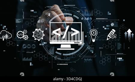 Modern web development concept featuring coding symbols, web development process, web development interface, and web development tools with futuristic Stock Photo