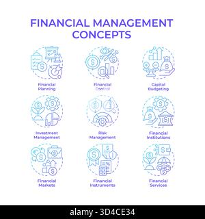 Financial management blue gradient concept icons Stock Vector