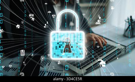 This image illustrates a digital lock representing security and privacy in technology. It highlights the importance of protecting data in the modern Stock Photo