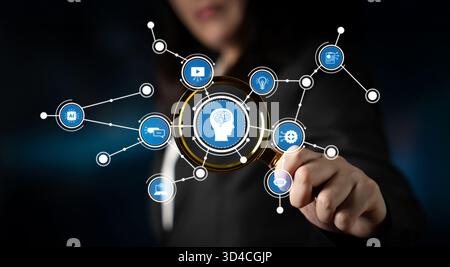 Abstract concept illustrating the intersection of artificial intelligence and digital connectivity, showcasing interactions and data flow in a modern Stock Photo