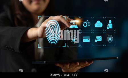 System for safeguarding digital identity using fingerprint authentication, encryption, and secure access protocols across cloud, device, and personal Stock Photo