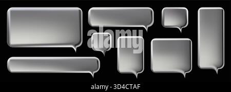 3d y2k Chrome Speech Bubble set. Realistic vector illustration design. Balloon 3D style of thinking sign symbol. Metal, luxury, glossy, shiny, chat, dialogue, shape template. Stock Vector