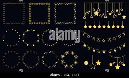 Set of gold frames and garlands for holiday designs Stock Vector