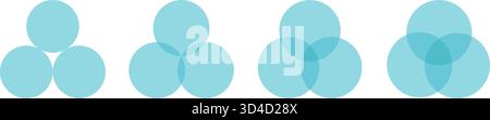 Three intersecting circles set. Circle Venn diagram with three parts. Infographic chart blue icon. 3 overlap balance elements diagram. Vector Stock Vector