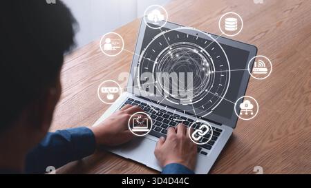 Cloud computing, cloud strategy, and cloud technology transforming digital infrastructure with scalable services, secure data storage, and cloud-based Stock Photo