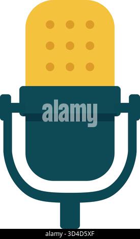 A classic studio microphone with a rounded body shock mount and perforated gold grille on a stand Stock Vector