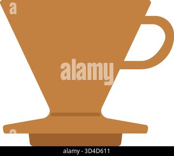 A V shaped pour over coffee dripper with handle sits on a matching base ready for a filter Stock Vector