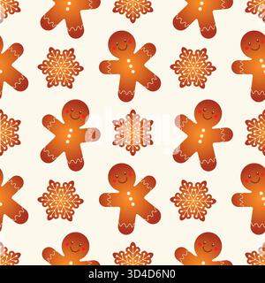 Christmas gingerbread cookies, snowflakes with icing, festive treat for New Year and Christmas. Seamless pattern. Vector illustration Stock Vector