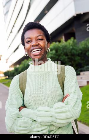 portrait of a happy young woman with short hair Stock Photo
