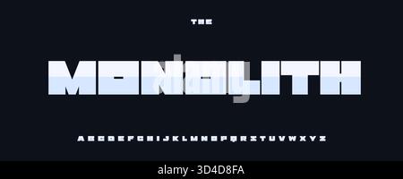Monolith Heavy Font, Squared Geometric Alphabet, Steel Metallic Type for Sport Techno Industrial Digital Tech Logo and Headline. Strong Typographic Stock Vector