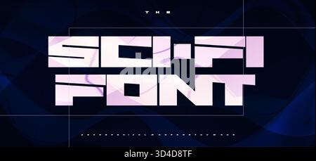 Heavy bold font logo alphabet wide geometric typography square blocks letters for sci-fi title text, techno futurism, digital ui hud poster headline Stock Vector