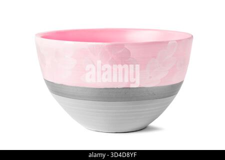 Painted pink and grey ceramic bowl isolated on white background Stock Photo