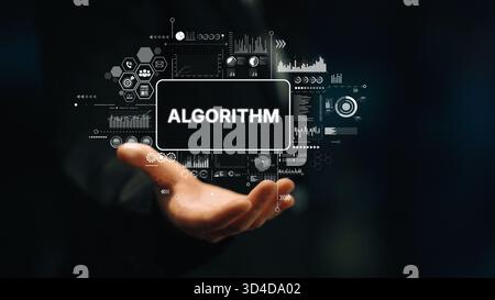 Technology Concept Displaying Algorithm with Digital Graphics and Data Visualization in Business Environment. Asymptotic smart data analytic. Stock Photo