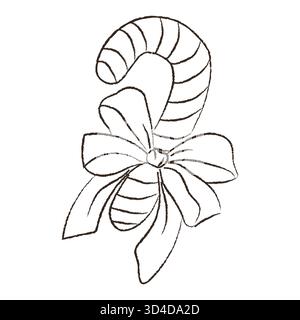 A candy cane wrapped in a large bow, symbolizing holiday cheer and joy. This decoration is perfect for Christmas time and various festive activities. Stock Vector