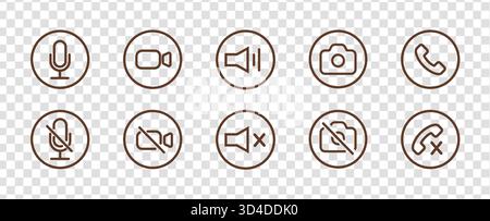 Retro 90s outline phone call interface icons set in linear minimalist style for mobile communication design. Concept of notifications, ringing Stock Vector