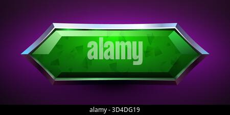 Glossy red hexagonal button with metallic frame. Ideal for modern UI design. Vector illustration. Stock Vector