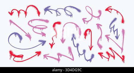Thin Spray Grunge Arrows. Hand-drawn set of doodle arrow icons. Freehand curved lines and pointers. Scribbled arrows for infographics. Freehand Stock Vector