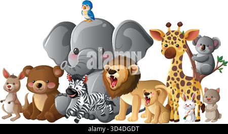 Colorful vector animals in playful cartoon style, arranged together with soft shading and highlights Stock Vector