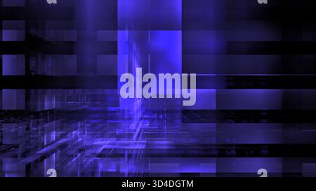 Colorful digital artwork features a blend of blue and purple geometric shapes, creating a striking abstract composition. patterns evoke a sense of dep Stock Photo