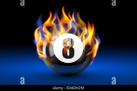 Fiery Eight blue on Green Pool Table, symbolizing intensity, challenge, and determination in sport. Vector illustration Stock Vector