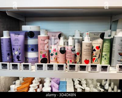 Nowy Dwor Mazowiecki, Poland - October 22, 2025: Pastel bottles of skincare line displayed on a retail shelf in Poland Stock Photo