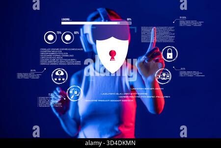Explore the world of cybersecurity with a focus on privacy protection and digital technology, showcasing user interaction with advanced security Stock Photo
