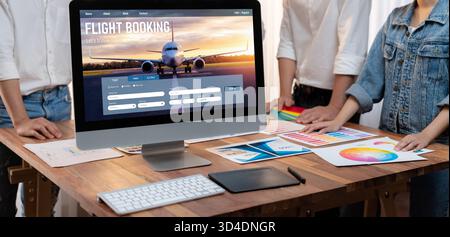 Online flight booking website provide brisk reservation system . Travel technology concept . Stock Photo