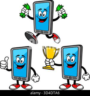 Smartphone Mascot Set 02, Hand Drawn illustrations of Smartphone Mascots in various poses. Stock Vector