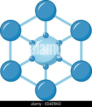 Blue molecular structure illustration depicting interconnected atoms and bonds in science Stock Vector