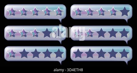 3d Y2K Chrome bubble rating five stars for best excellent services. 3d 5 star for quality customer rating. Feedback concept from client employee, product review. 3d chromatic vector render. Stock Vector