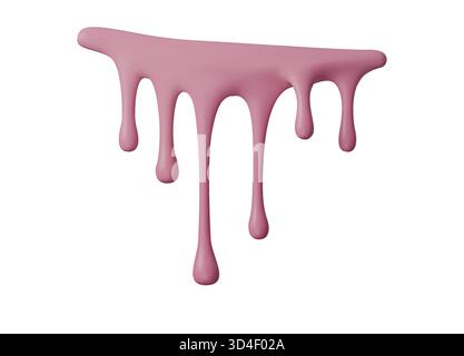 Pink 3D liquid drip with glossy texture. Melting candy or cream effect for dessert, paint, or cosmetic concept. Vector design element isolated on Stock Vector