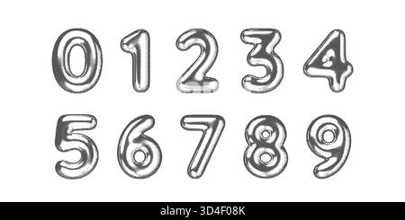 Retro bitmap numbers in 3D pixel style with halftone texture and dither gradient. Abstract monochrome Y2K design inspired by vintage video games and Stock Vector