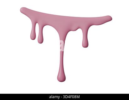 3D pink liquid drip isolated on white background. Glossy melting cream and candy texture. Abstract flow design perfect for dessert, paint, or cosmetic Stock Vector