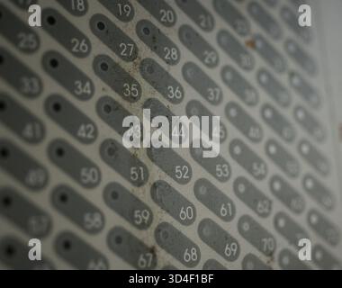 Alarm key pas with a lot of numbers in view. number 44 is centred Stock Photo