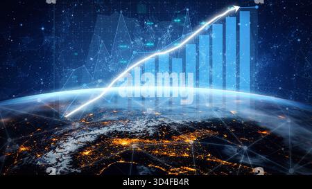 A stunning visualization of Earth at night with a rising graph overlay ...