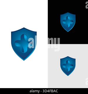 desain logo perisai kesehatan biru Stock Vector